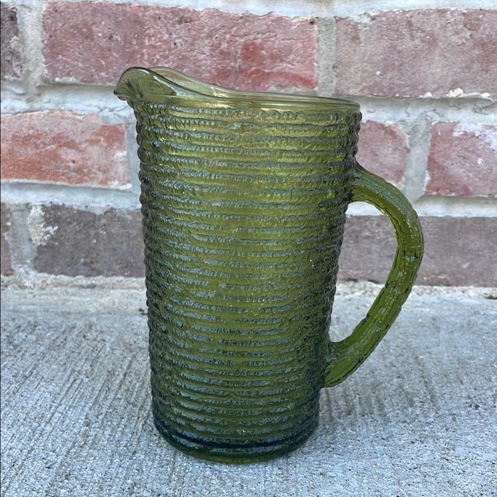 Vintage Anchor Hocking 1960s Retro MCM Soreno Avocado Green‎ Small Pitcher